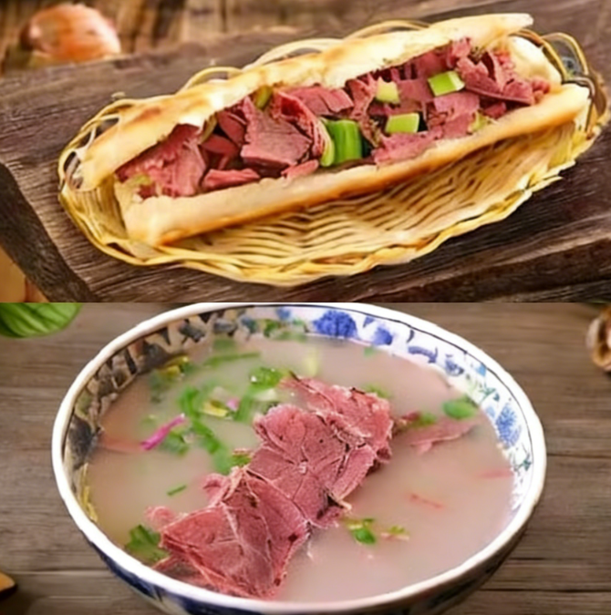 普通驴肉火烧1个+驴肉汤(普通火 烧里面有焖子)